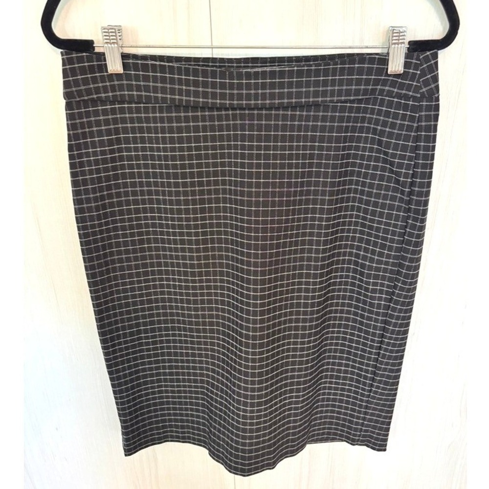 Eileen Fisher Tencel Stretch Rib Pencil Skirt – Black Grid Check – Size M